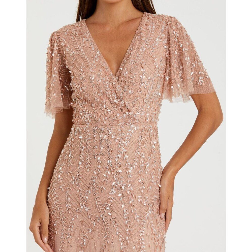 Mac Duggal Size 12 Nude Pink Embellished Flutter Sleeve Long Maxi Gown Dress - Picture 4 of 9